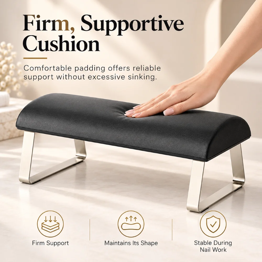Manicure And Pedicure Support 1PC Nail Hand Rest Pillow PU Cushion With Detachable Stainless Steel Stand Easy Clean Gray Surface