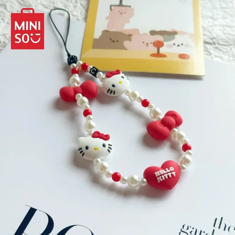 

Sanrio Cartoon Red Pearl Hanging Rope Cute Hello Kitty Girl Heart Beaded Phone Chain CCD Decorative Backpack Hanging 2025 Gift