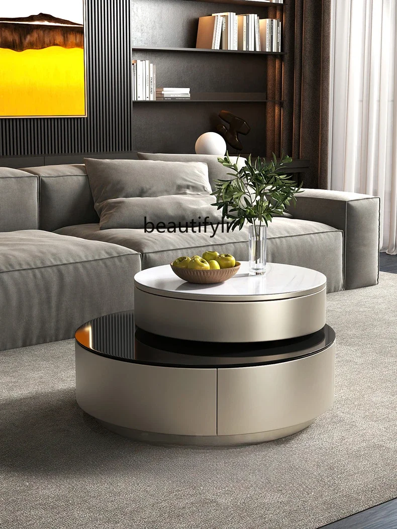 Tempered Glass Coffee Table Living Room Modern Minimalist Rotating Double Layer Size Circle and Creative Designer Tea Table