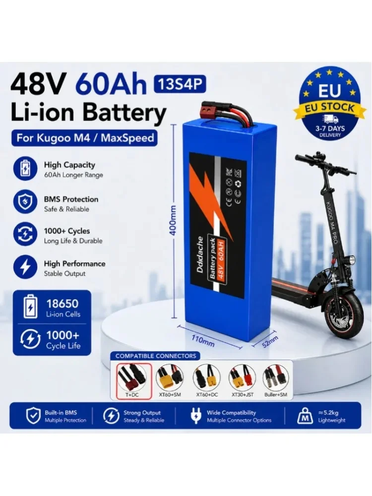 48V Lithium-Akkupack 60Ah 13S4P 18650 Akku für Kugoo M4 M4 Pro MaxSpeed Elektroroller Wiederaufladbar mit BMS