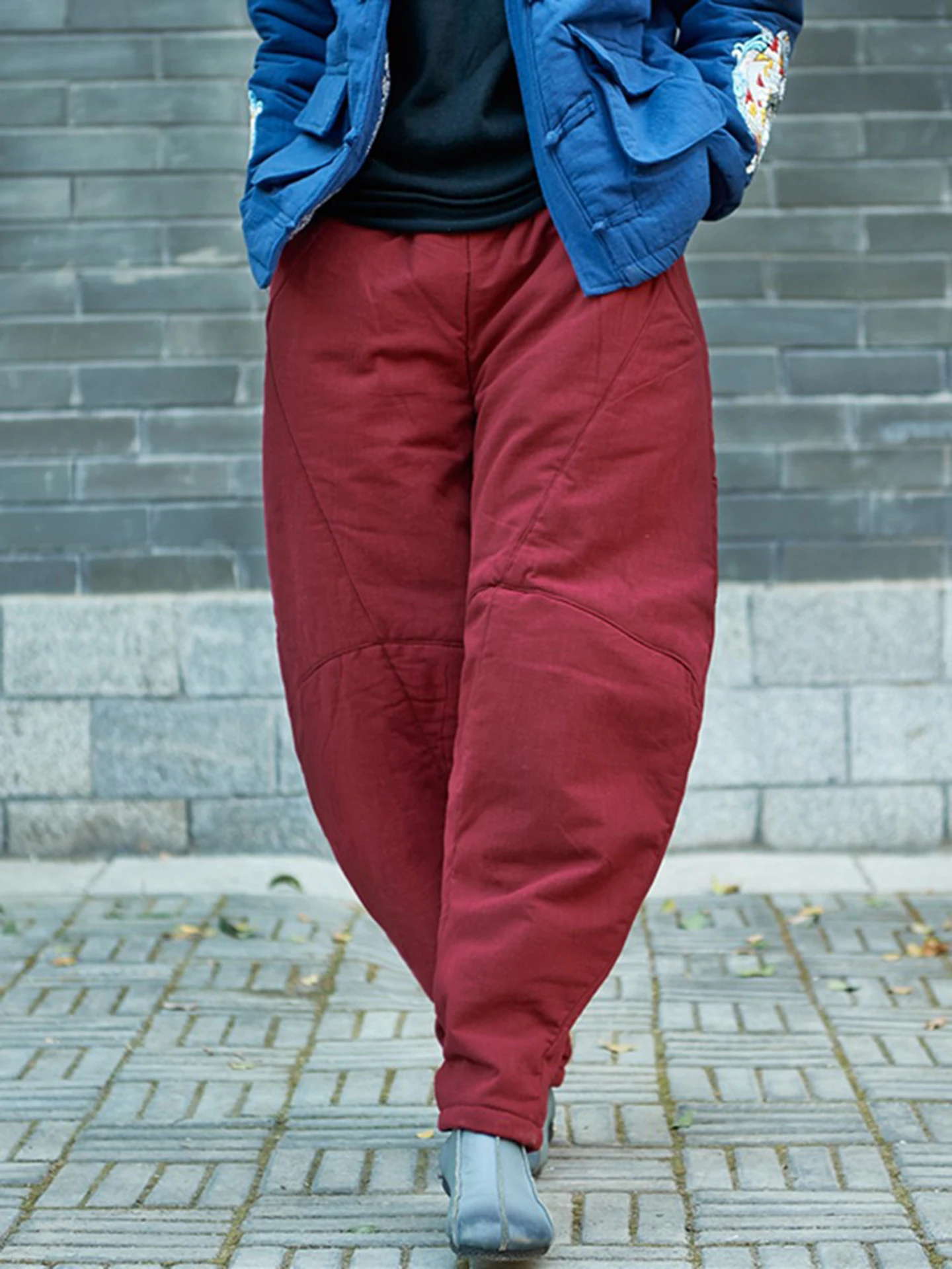 Thickened Cotton Linen Pants Women's Winter Outerwear Soft Loose Tea Ceremony Lantern Pants Warmth Breathable Eco-Friendly