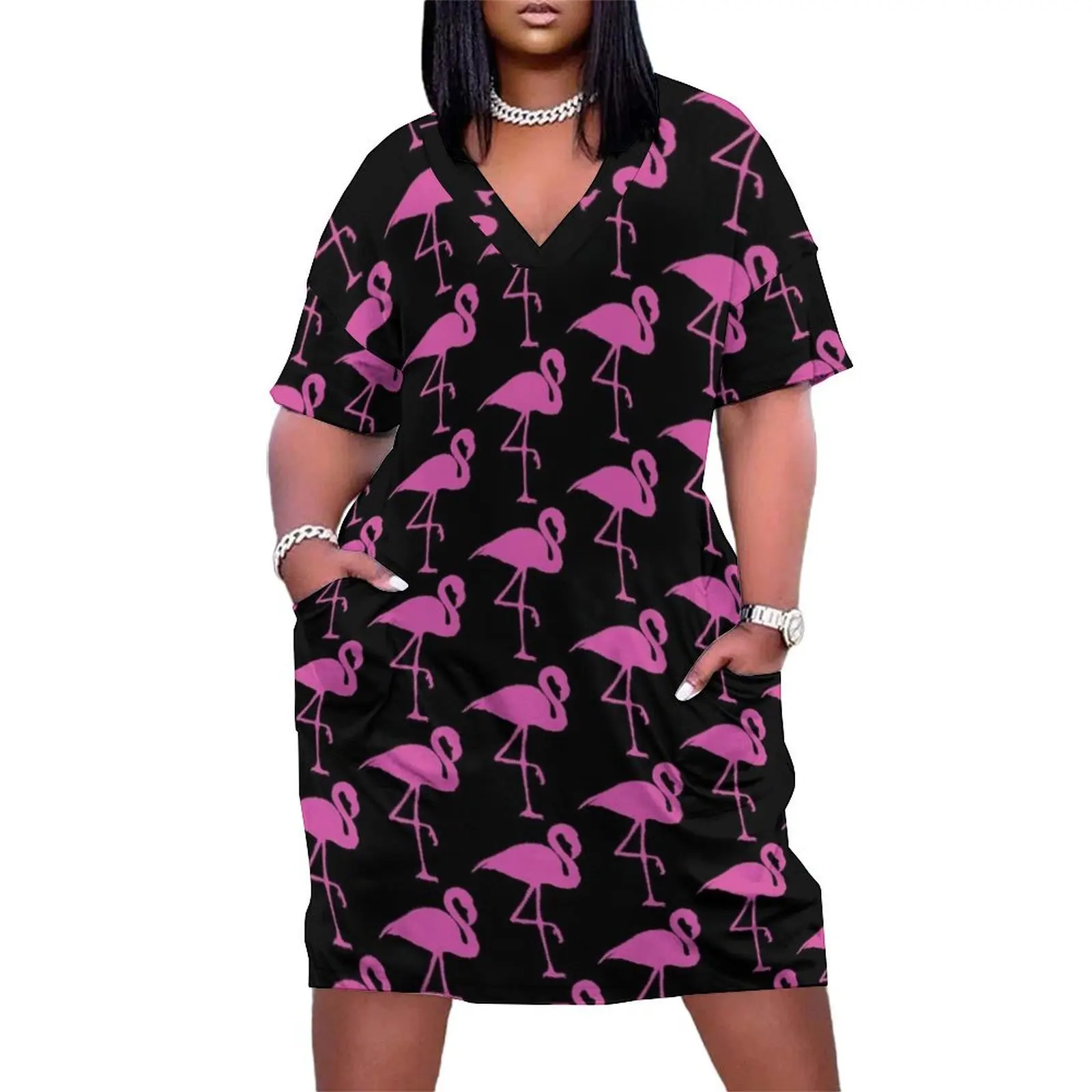 

Flamingo Loose Pocket Dress long dress women dress summer cocktail dresses womans clothing