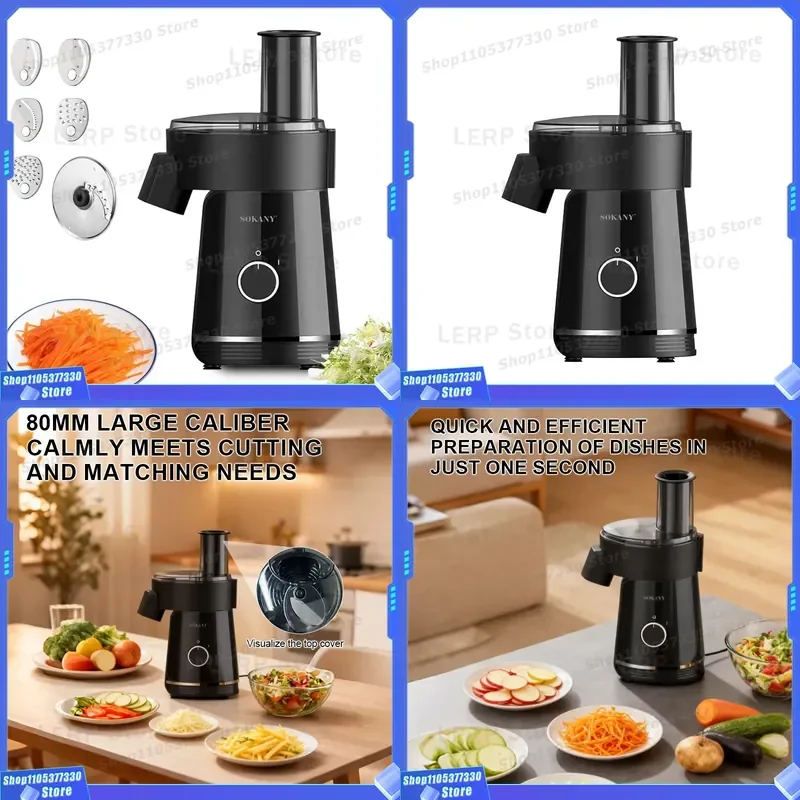 Electric Vegetable Cutter 6 in 1 Multi Functional Food Chopper Slicer Shredder Salad Maker Kitchen Prep Machine for Home Use