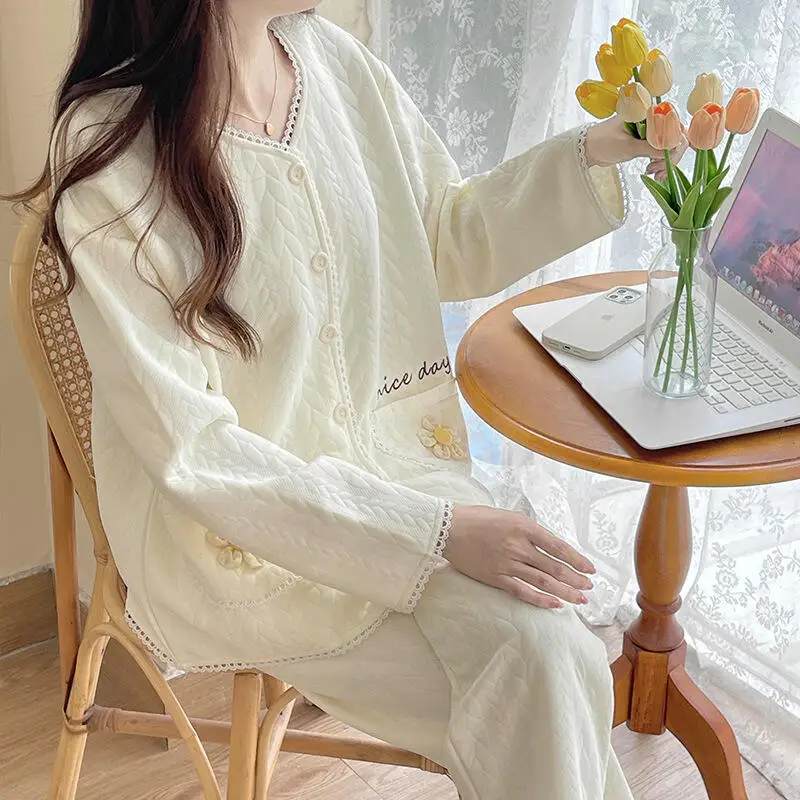 

Комплект домашней одежды для девочек, пижамы, утепленный пижамный халат, ночная рубашка, домашняя одежда, женская хлопковая милая верхняя одежда с длинными рукавами, осень-зима