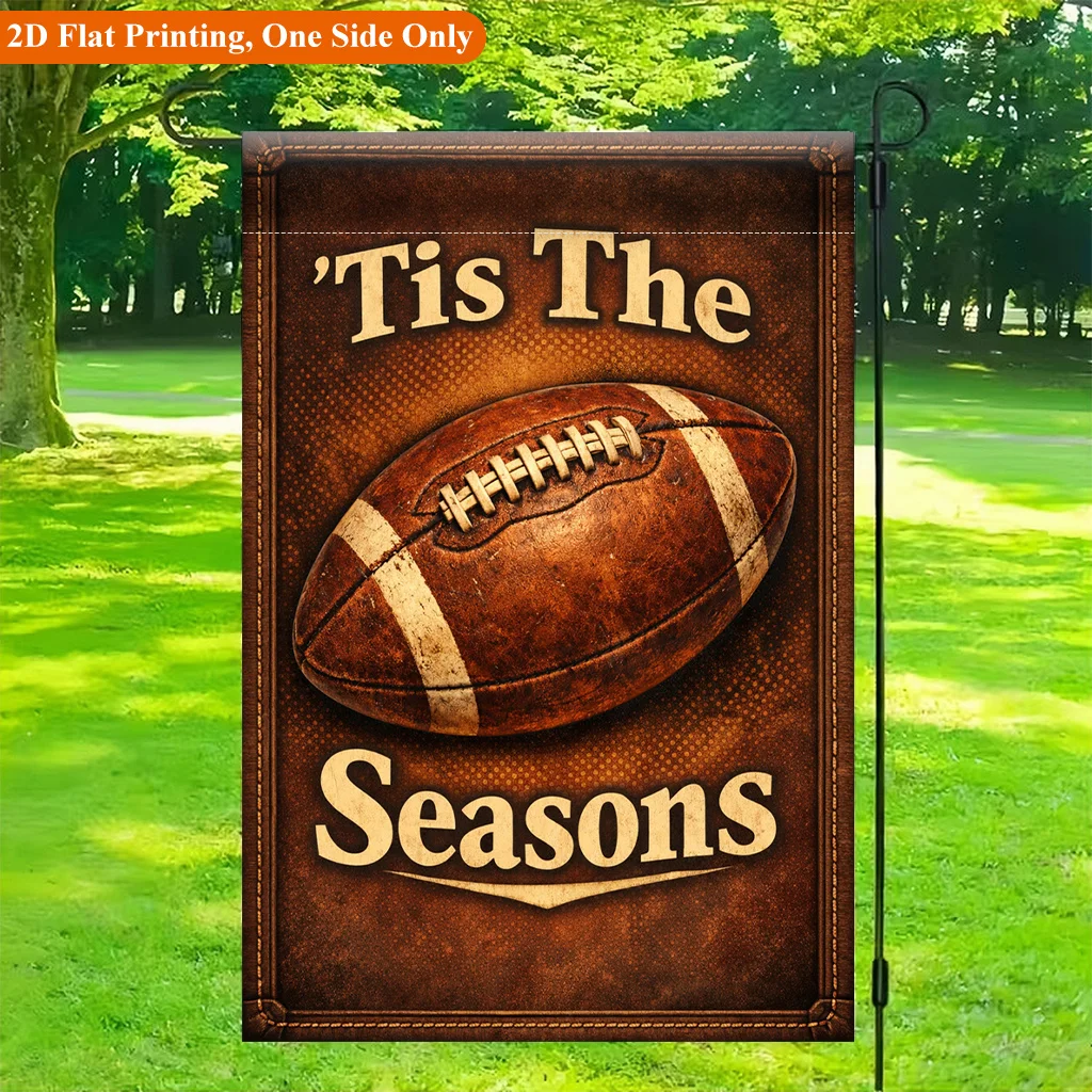 2D Flat, 2D Flat Printing Garden Flag 1pc, Leather Football Design Garden Flag - Single-Sided Printed Outdoor Decor for Home and Garden, Holiday Decoration, Durable Polyester, 11.8x17.7 Inches, No Pole Included