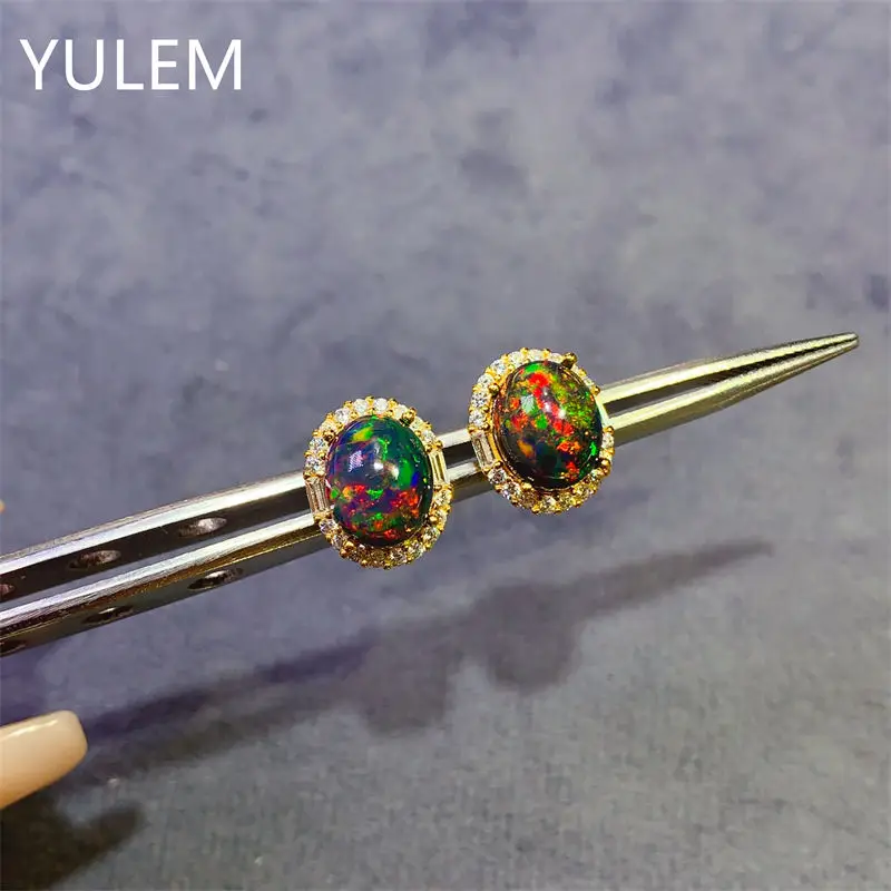 Natural Black Opal Earrings 925 Sterling Silver Gemstone Earrings Birthstone Dangle Earrings Jewelry Gift for Women
