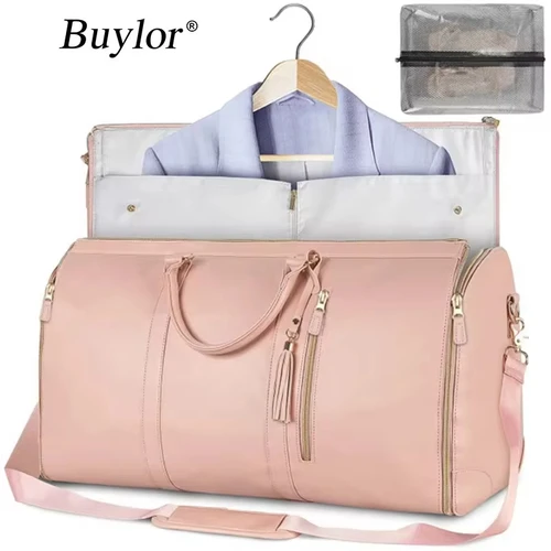 Buylor PU 여행용 접이식 세트 보관 가방, 대용량 더플 백, 여성용 핸드백 방수 토트 짐 가방, 야외 피트니스 가방 
