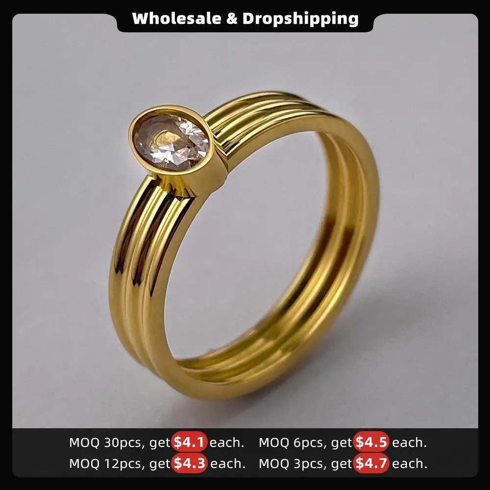 ENFASHION Vintage Stainless Steel Zircon Rings For Women Fashion Jewelry Gold Color 2021 Bague Femme Wedding Ring R214148