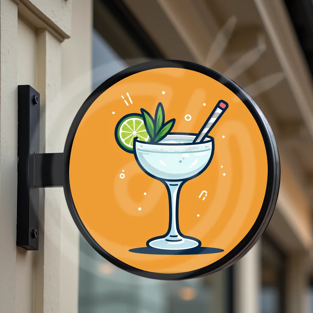 كوكتيلات مخصصة قضبان LED أكريليك مستديرة صندوق إضاءة لواجهة المتجر مقاوم للماء على الوجهين لافتات الأعمال الخارجية المثبتة على الحائط