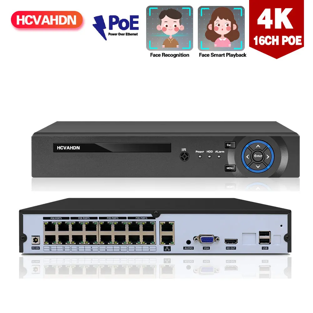 

16CH 4K POE NVR Recorder H.265 XMEYE Face Detection CCTV Rj45 Network Surveillance Security Video Recorder 16 Channel 8MP P2P