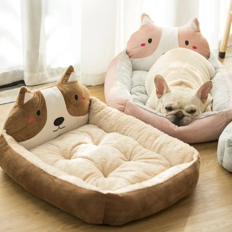 Soft Pet Sofa Cartoon Chai Dog Shaped Dog Beds Winter Warm Cat Sleeping Mat Plush Cushion Puppy Kitten Sofa Kennel Pet Supplies