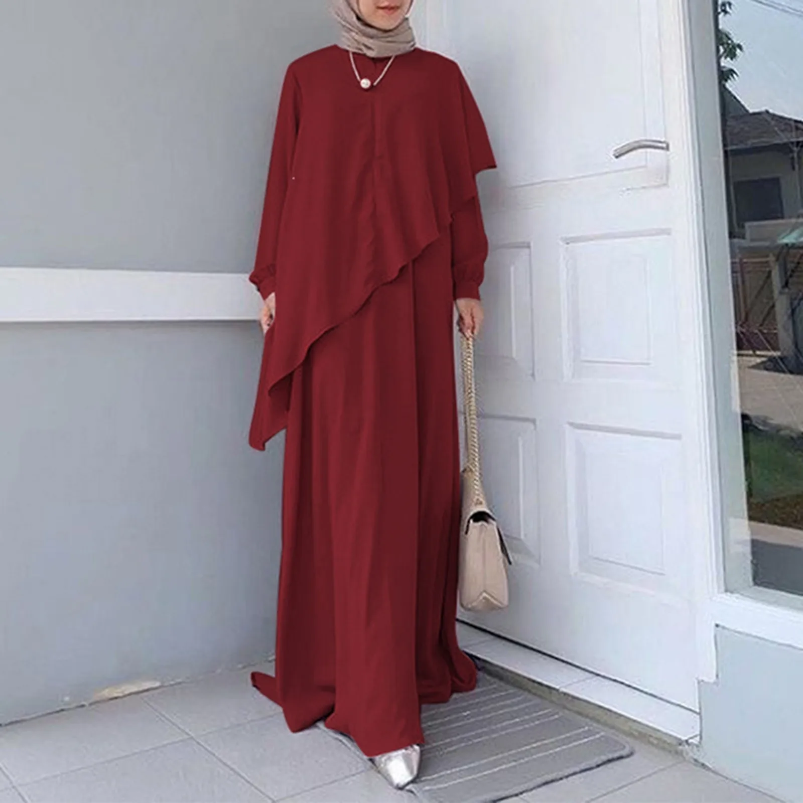 Women Muslim Islamic Abaya Dress Long Sleeve Vintage Robe Modest Simple Dress Female Ramadan Islamic Clothing Kaftan Vestidos