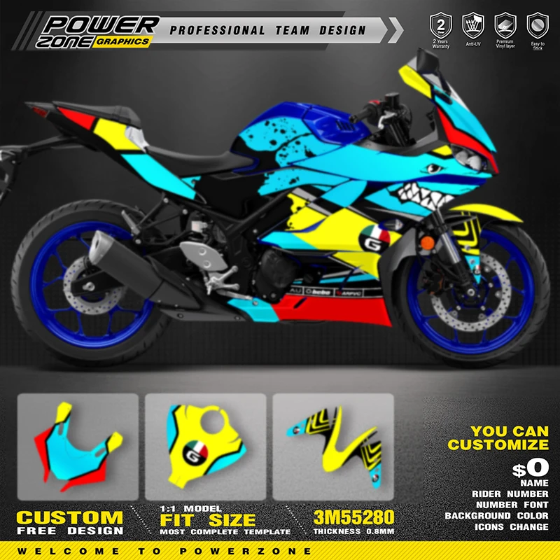 

PowerZone пользовательские графические фоны для команды, наклейки, комплект наклеек для YAMAHA R3 2019 2021 2022 2023 R3
