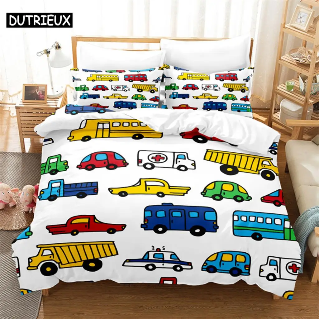 

3D Digital Printing Fashion Design Cartoon Car Bedding Set, Queen Size Duvet Cover Set