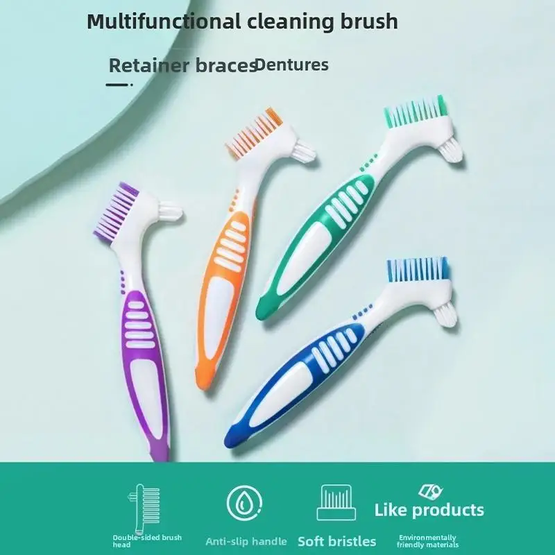 Double Sided Denture Toothbrush Durable Anti Slip Handle Cleaner for Invisible Braces Retainer Household Dental Care