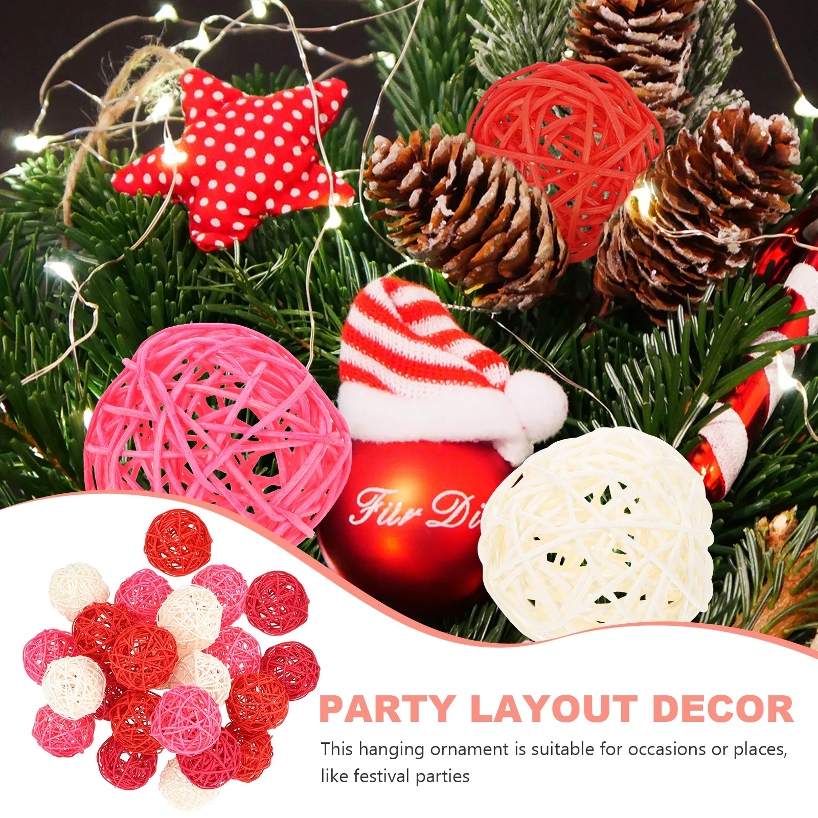 

24pcs Rattan Balls Round Shaped Hollow-Out Decor For Wedding Party Hanging Ornament Diy Scene Layout Pendant Table Centerpiece