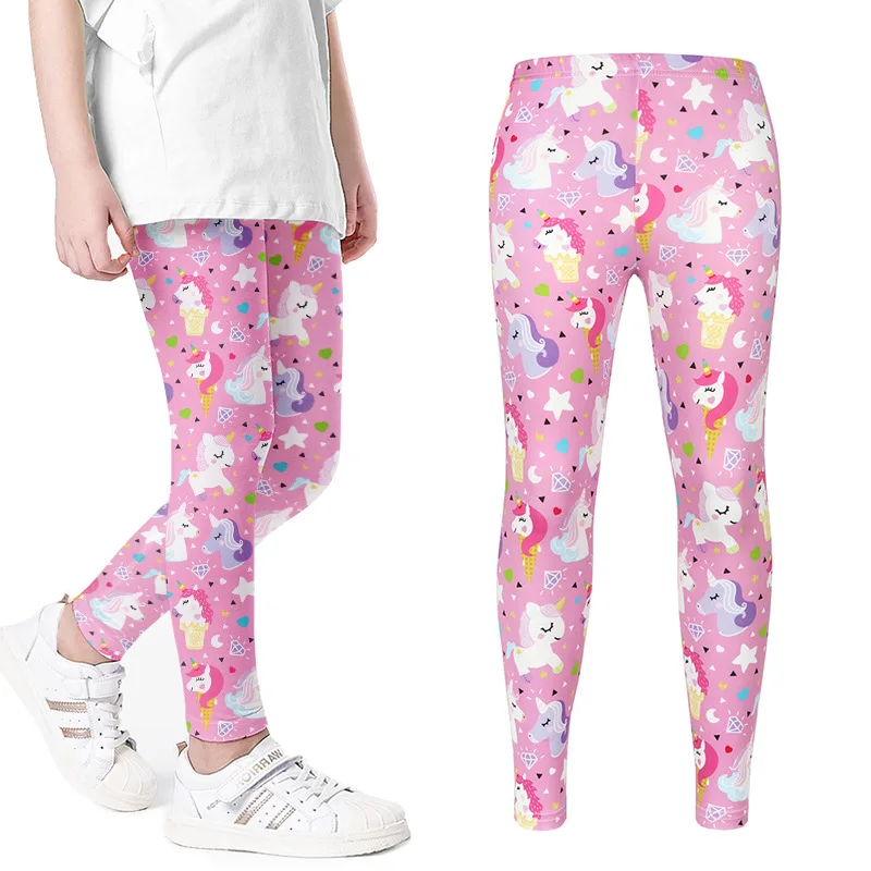 JinBei Lot De 2 Leggings En Coton Pour Filles 2-7 Ans - Motif Licorne - Respirants, Doux Et Extensibles - Gymnastique Et Quotidien