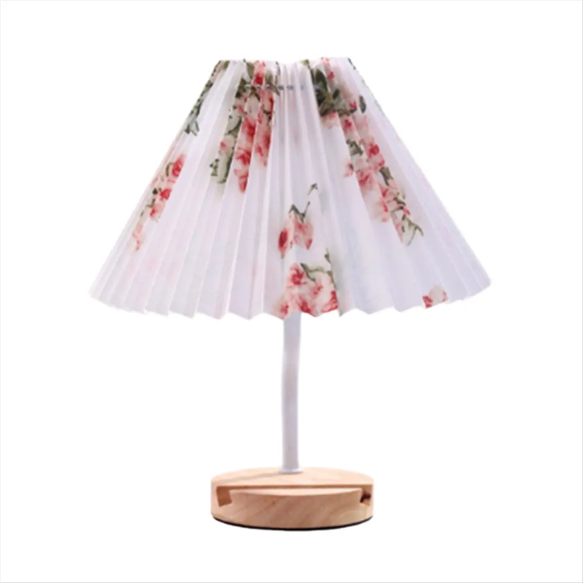 AA19 Three-Color Bedroom Sleep Lamp USB Vintage Pleated Fabric Table Lamps Wooden Base Table Lamp with Bracket Groove