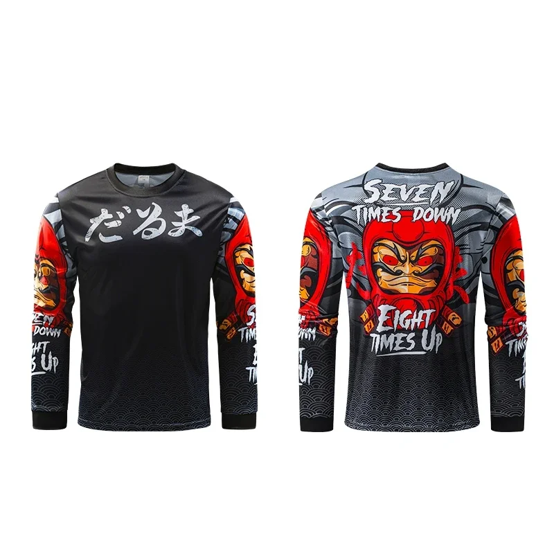 Retro Japanese-style Daruma and Oni Mask Print Long-sleeve Motorcycle Riding Jersey; Men's Competitive Off-road MTB Jersey.