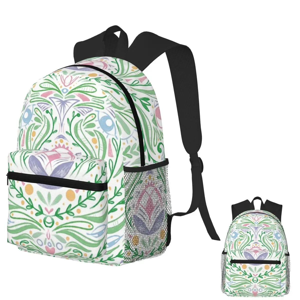 

Moravian Folk Flower Pattern Bohemian Symmetrical Floral Design Backpack School Bag Hiking Travel Daypack Bookbag Shoulder Bags