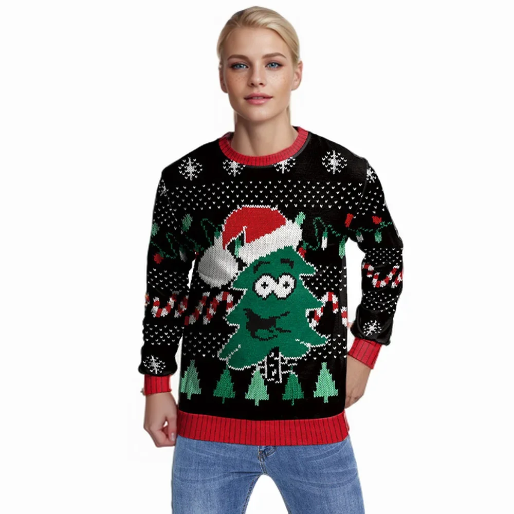 Men Women Tacky Xmas Sweatshirt 3D Cartoon Print New Year Eve Holiday Party Jumper Top Unisex Pullover Ugly Christmas Sweater