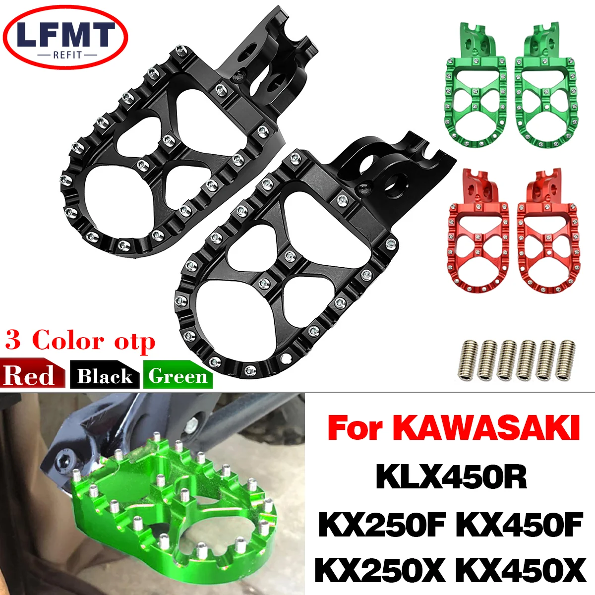 

For Kawasaki KX KLX KXF 250 450 250F 450F 250X 450X 450R 2006 2007-2021 Motocross CNC Aluminum Rests Pedals Footpegs Foot Pegs