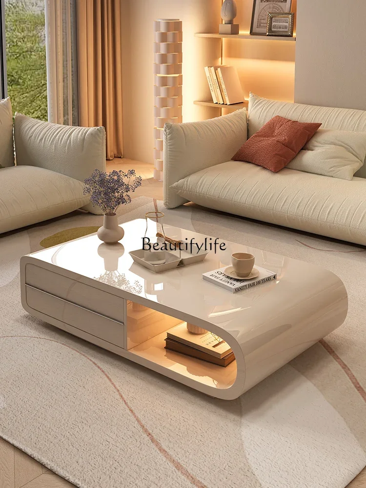 Household living room coffee table hollow special-shaped light luxury small apartment minimalist cream style simple tea table