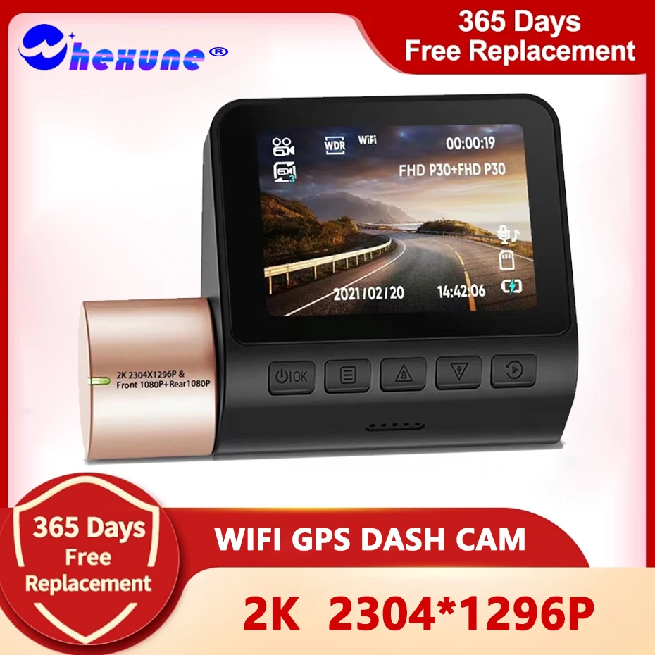 2K WIFI Dash Cam Car DVR UHD 1296P Camera Novatek 96672 Auto Video Recorder Black Box Dashcam Built in GPS G-Sensor Registrator