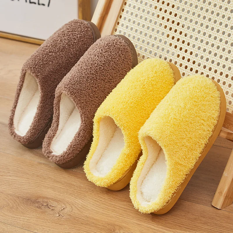 

Home plush soft cotton slippers winter indoor women's slippers indoor thick-soled non-slip floor shoes solid color warm hair mop