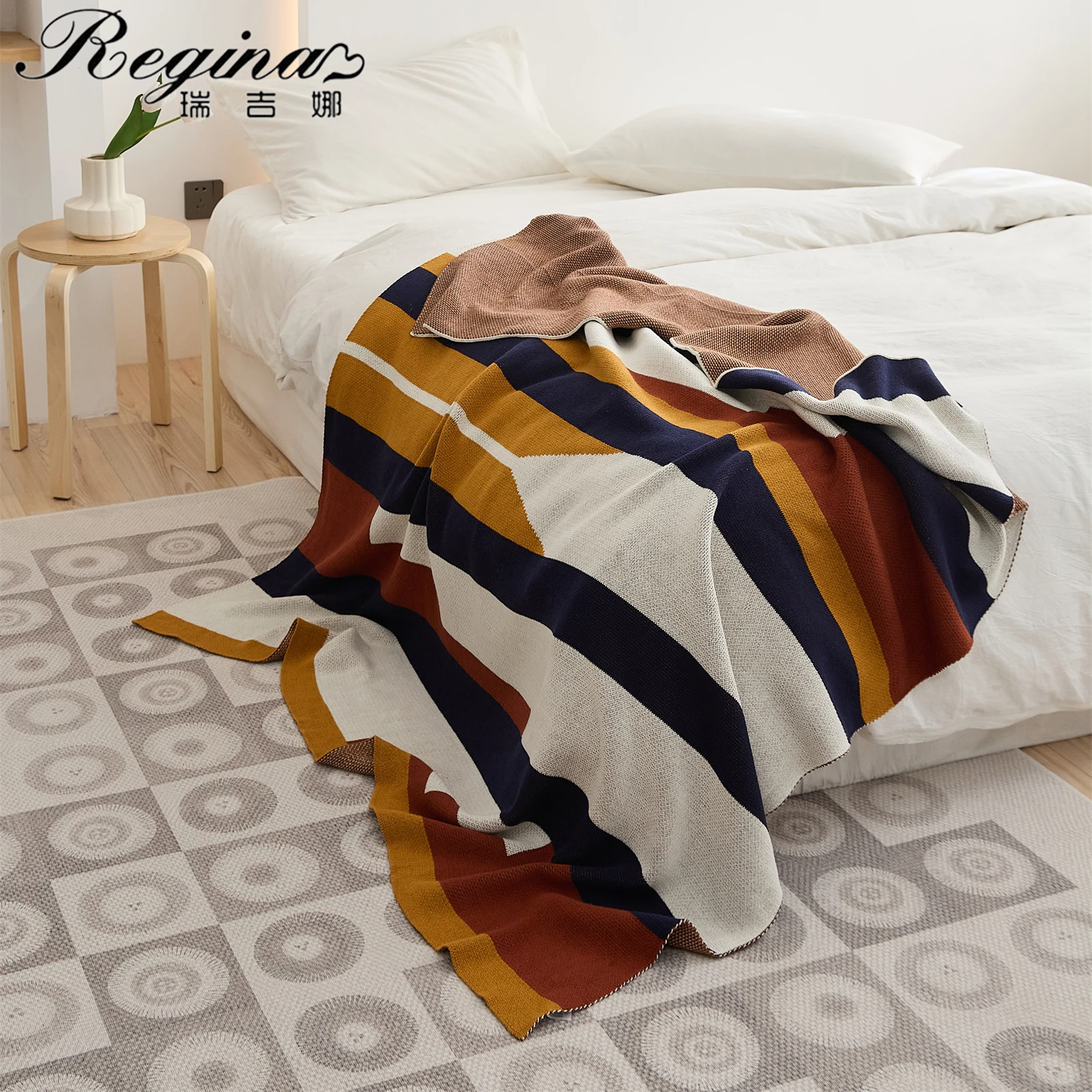 REGINA Modern Design Color Stripe Plaid Blanket Bohemian Ethnic Tribal Super Soft Cozy Chic Cotton Bed Sofa Decor Throw Blankets