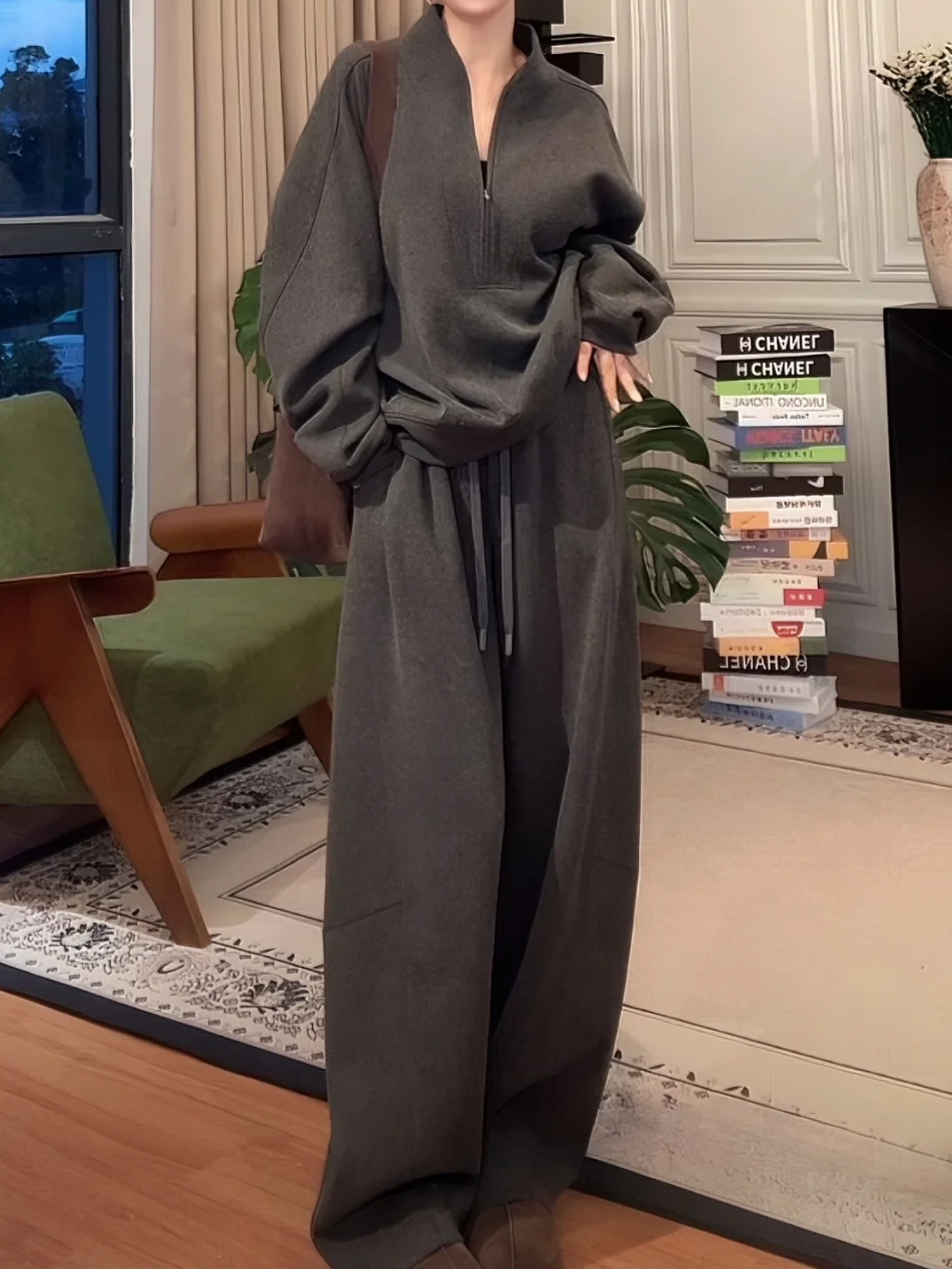 

plus Size 300 Pou Zipper Long Sve Long Pants Hoodie Set Women's Autumn Winter Loose Casual Sports Two Piece Set