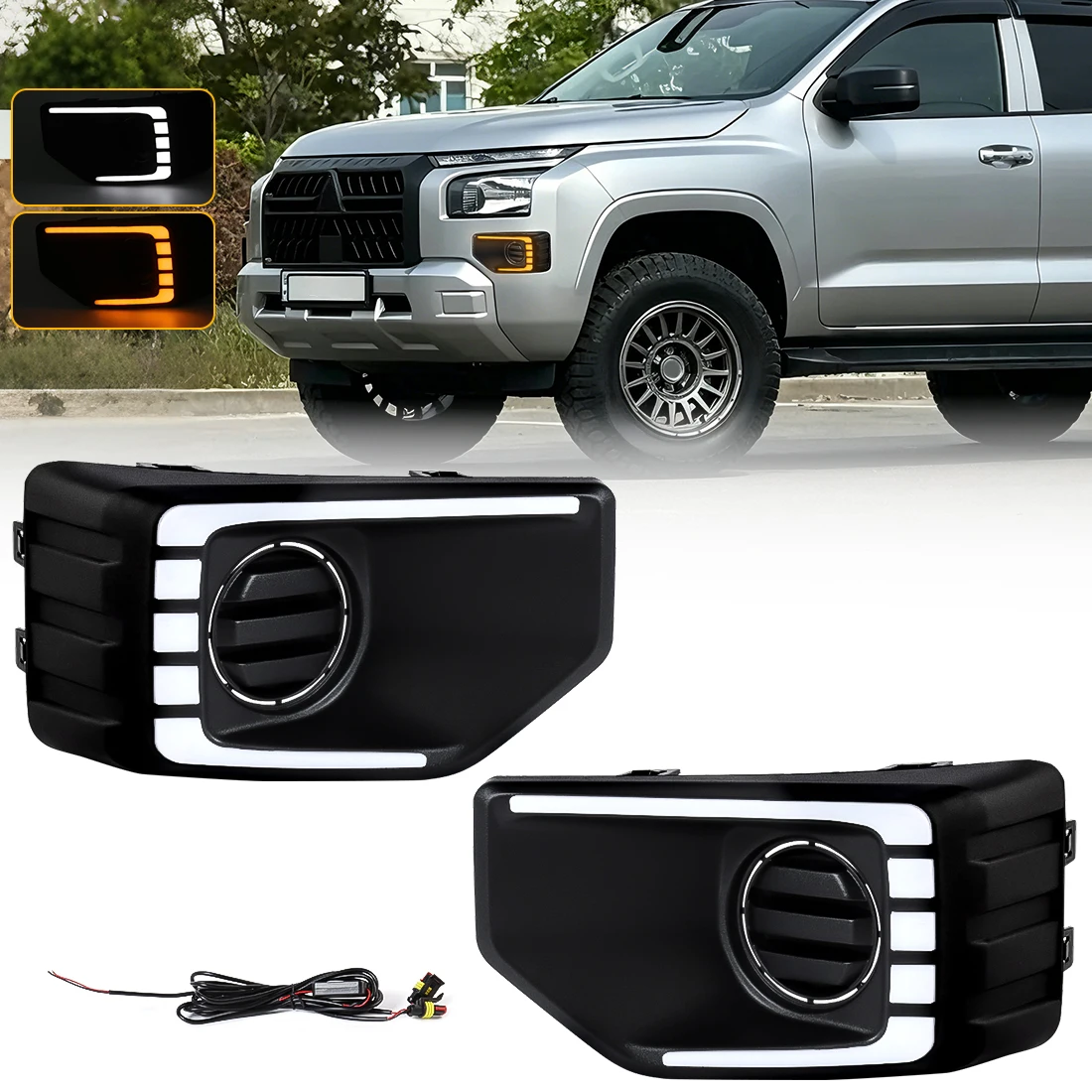 LED DRL for Mitsubishi Triton L200 2024 2025 2026 Daytime Running Light Front Bumper Headlight Turn Signal Lamp Daylights 12V