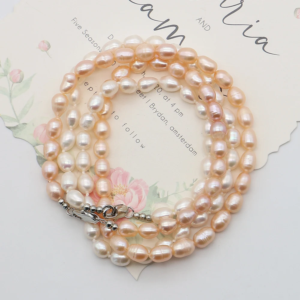 Minimalist Elegant Natural Freshwater Textured Baroque Rice-shaped Straight-hole Pearl Beaded Necklace Jewelry Accessories