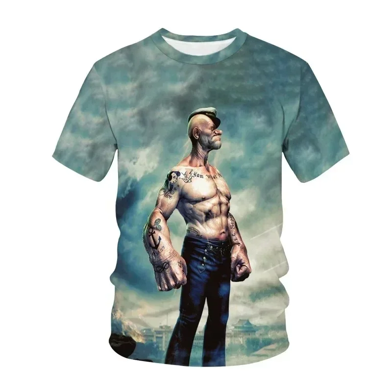 Summer Hot Sale Ladies Classic Animation Popeye Series 3D Digital Printing Hip Hop Casual Loose Crew Neck Short Sleeve T-Shirt