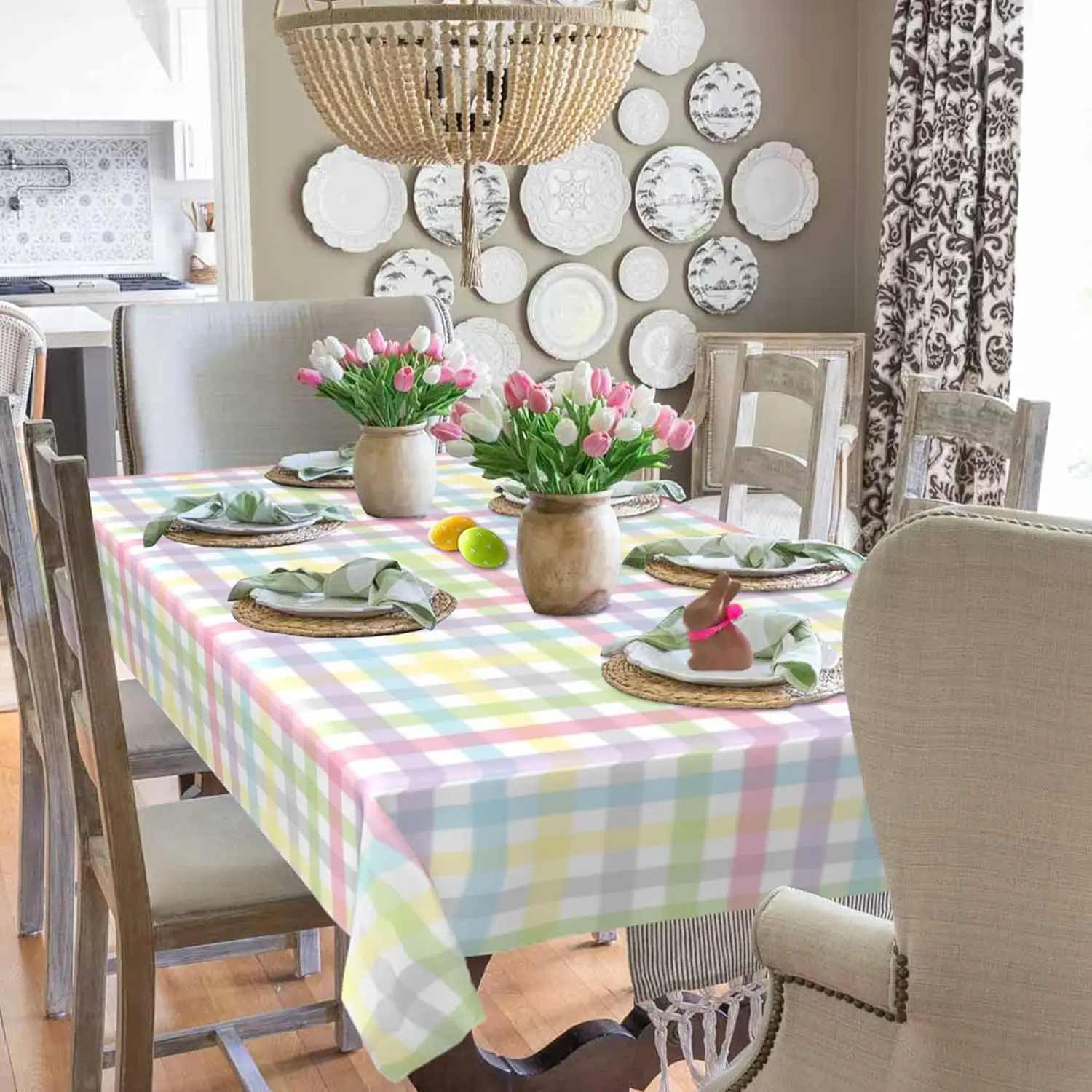 Spring Watercolor Buffalo Plaid Rectangle Tablecloth Wedding Party Decor Kitchen Dining Waterproof Table Cloths Home Decorations