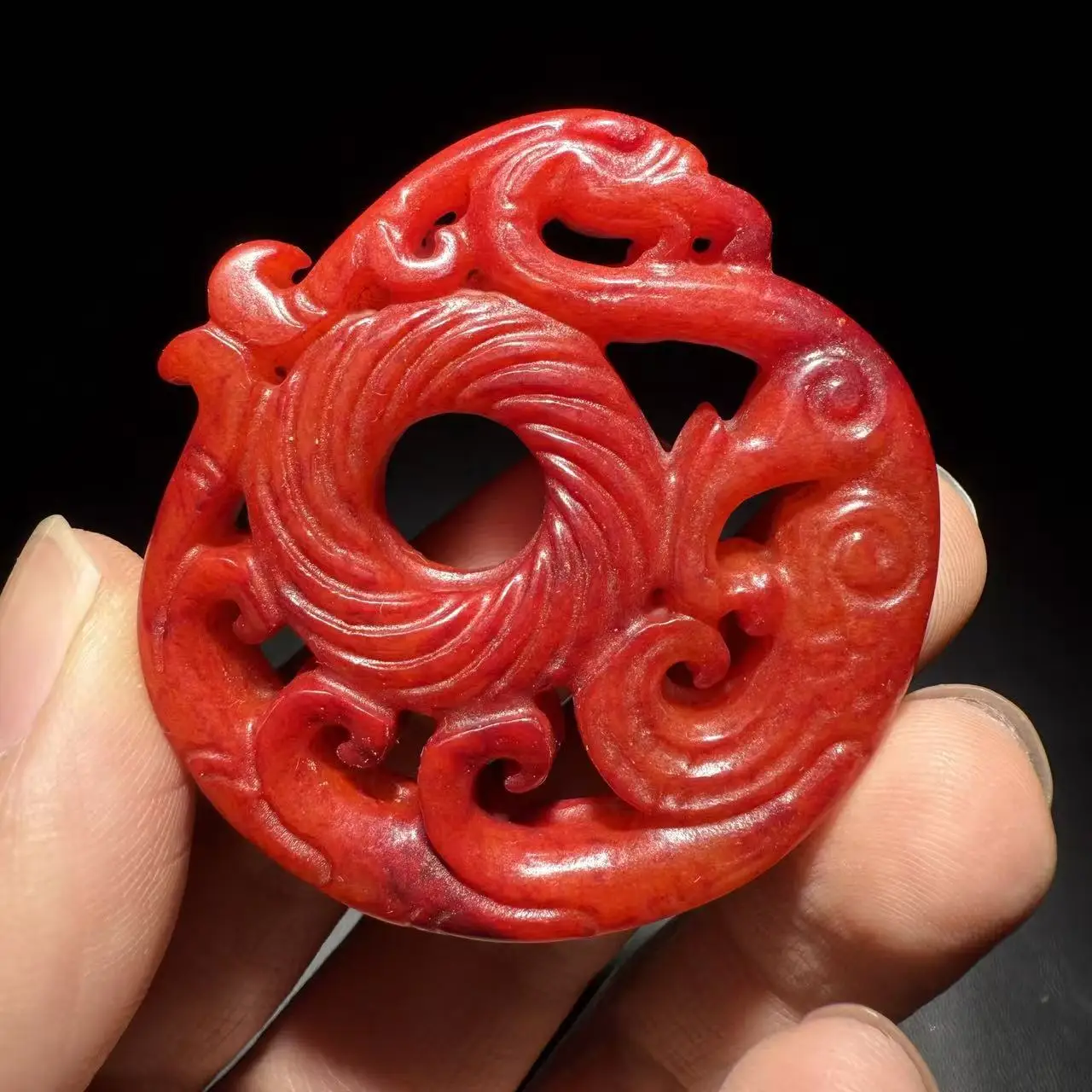 China Natural Jade Carve Feng Shui phoenix Beast YuBi Yu Bi Amulet Pendant 50x48mm