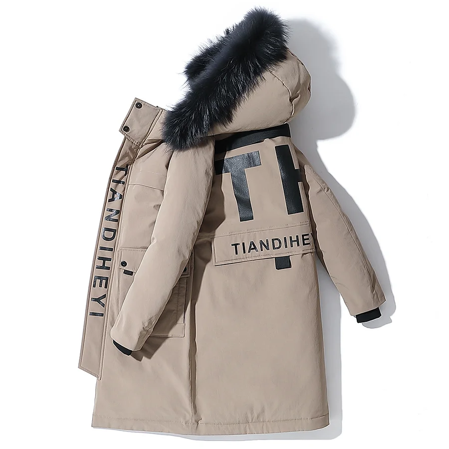 

New 2023 Winter Men Thick Long Parka Big Fur Collar Loose Hood Windproof Jacket Coat Male Overcoat Fashion Pockets Size 3XL