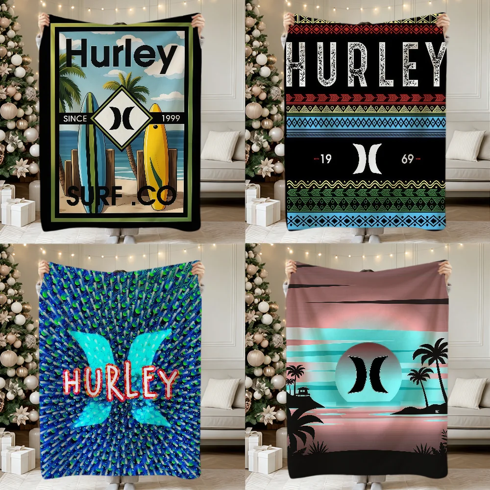 Vintage Fashion Surf Art Logo H-hurley Blanket Soft Warm Plush Blanket Dorm Sofa Living Room Hogar Bedroom Gift Nap Home Flannel