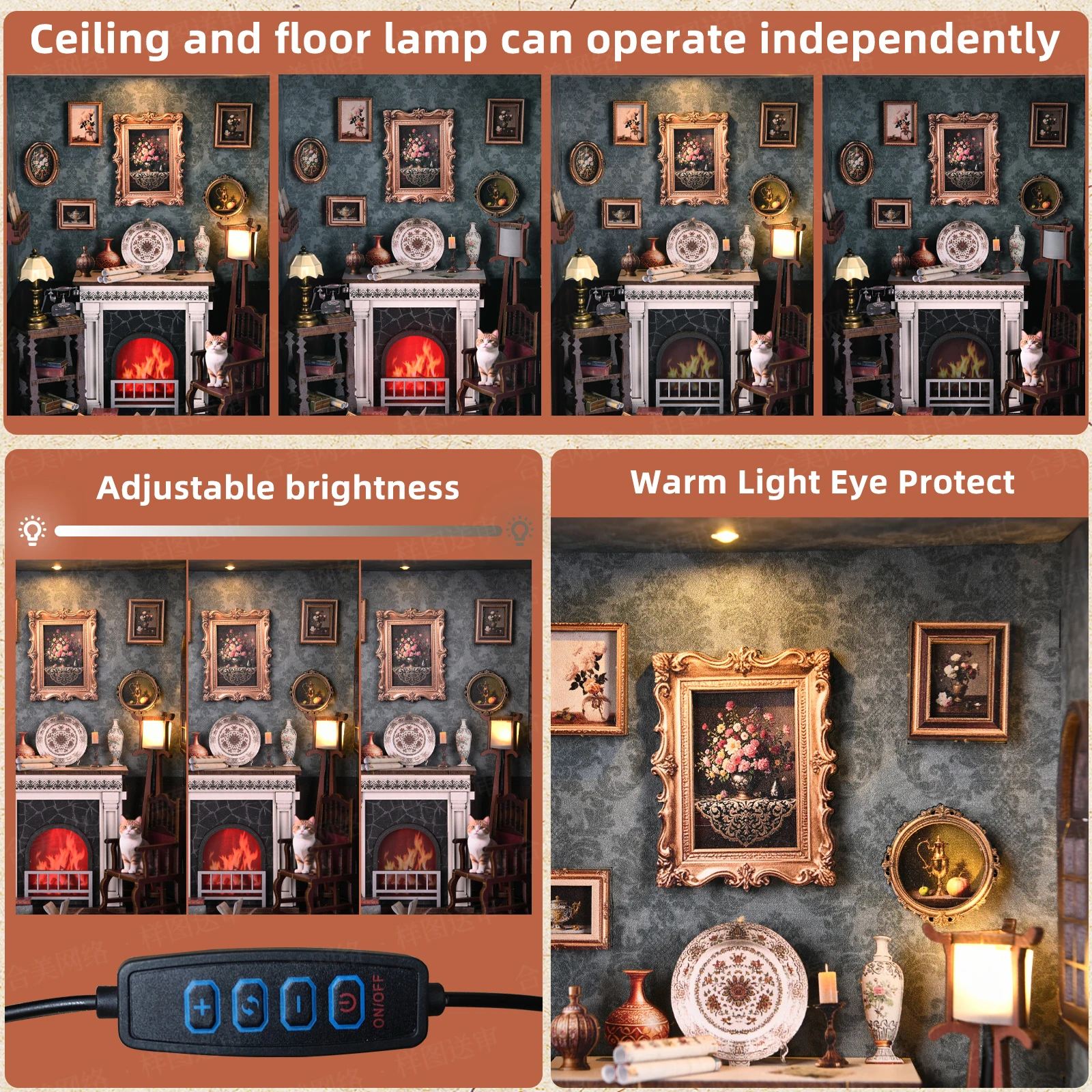 Bücherregal-Deko-Set Kamin DIY 3D Holzpuzzle Fotorahmen Ornament Bücherregal Puppenhaus Modell Buchstütze Bausatz Heimdekoration – Detail 3