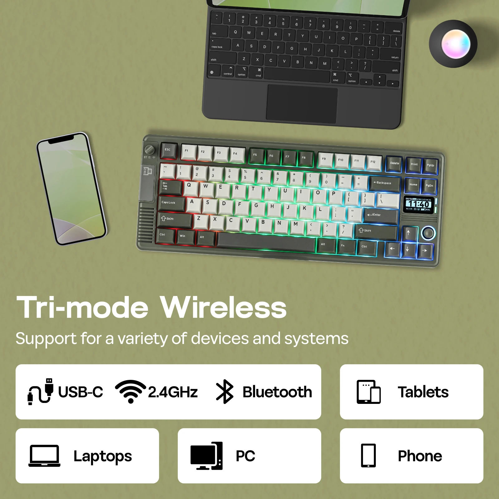 EPOMAKER RT85 75% ANSI US Layout Creamy Gasket Wired/BT/2.4Ghz Wireless Mechanical Keyboard with Joystick & DIY Screen 8000mAh