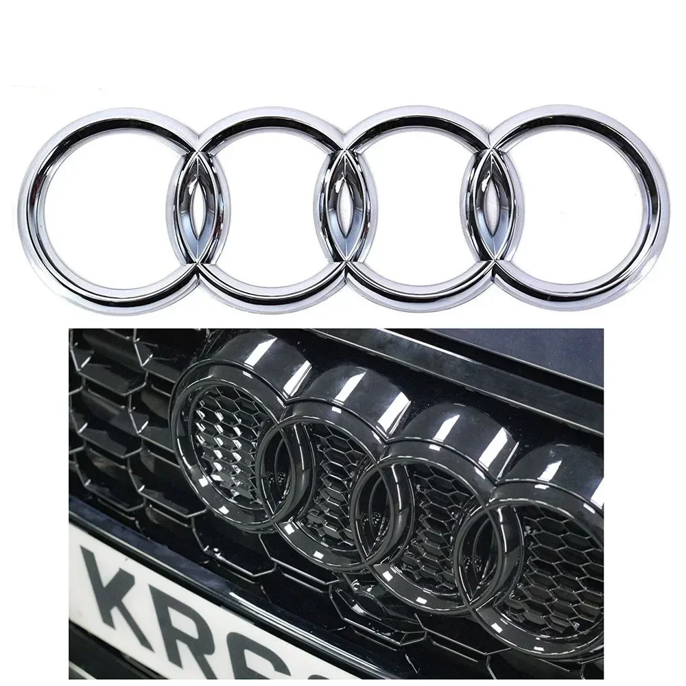 Audi 4-Ring logo ABS Silver/Black Car Hood Front Bonnet Grill Rear Trunk Emblem Badge Sticker For  A3 A4 A5 A6 A7 Q2 Q3 Q5 Q8 TT