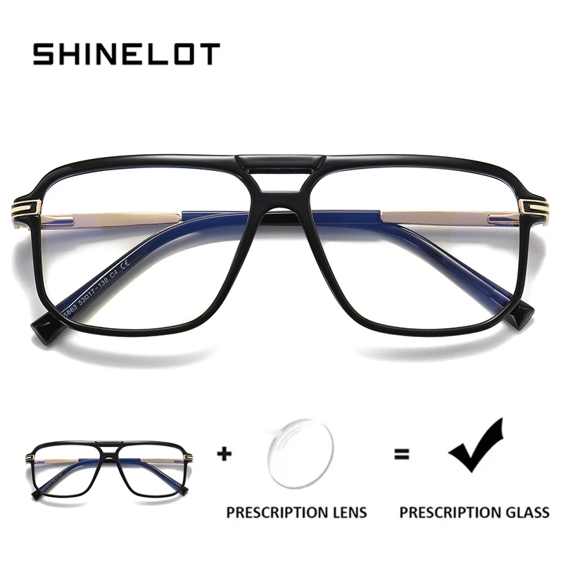 

SHINELOT 95863 Men High Quality Myopia Eyewear Double Bridge Frame Glasses Anti Blue Light Optical Eye Protecting Eyeglasses