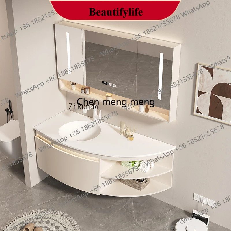 

D132 Corian integrated basin circular arc bathroom cabinet combination face wash hand basin toilet wash