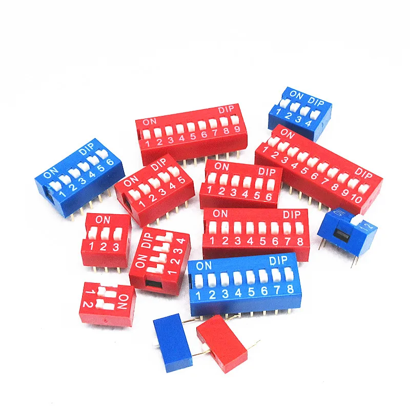 10pcs Red/Blue 2.54MM dial switch DS-1/2/3/4/5/6/7/8/9/10/12 positions DIP straight insertion flat dial