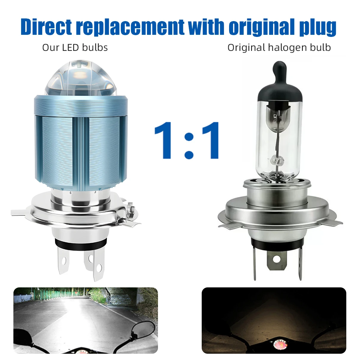 1pc H4 LED Motorcycle Headlight Bulbs 3570 Chip CSP Led Lens White Yellow Hi Lo Beam Spotlight Motorbike Scooter Running Lamp