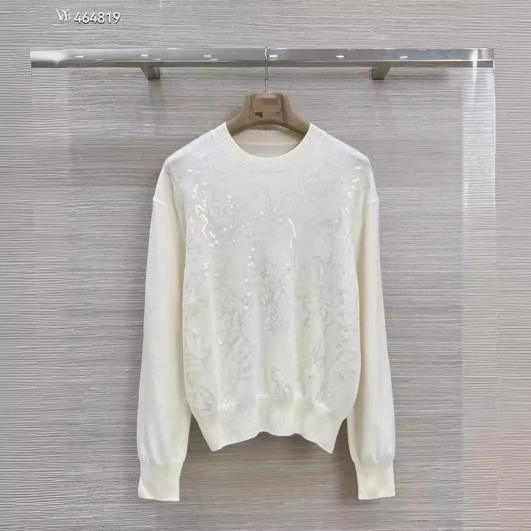 

Fall 2024 new fashion elegant embroidery beaded decorative wool cashmere knitted top y2k top