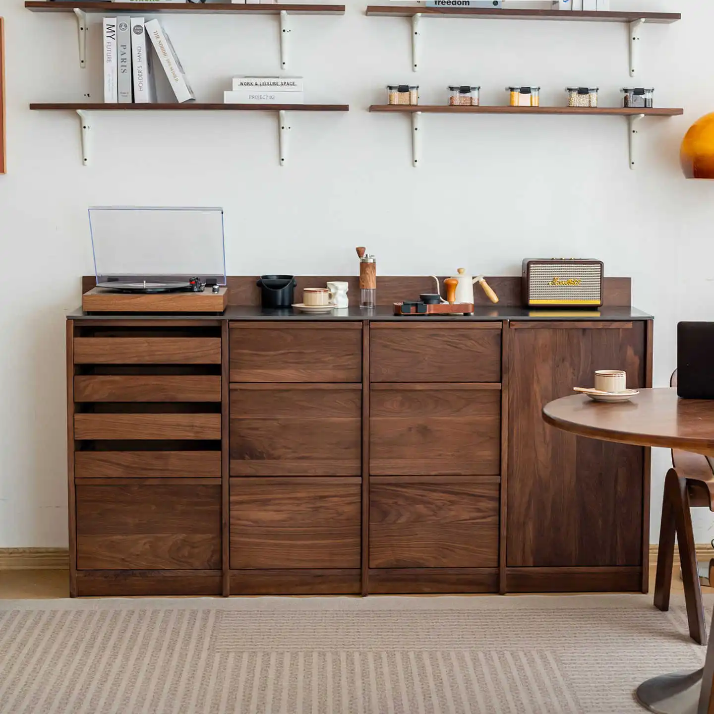 Edge Cabinet Black Walnut Furniture Solid Wood Retro Coffee Cabinet Bone Line Edge Storage Cabinet Locker