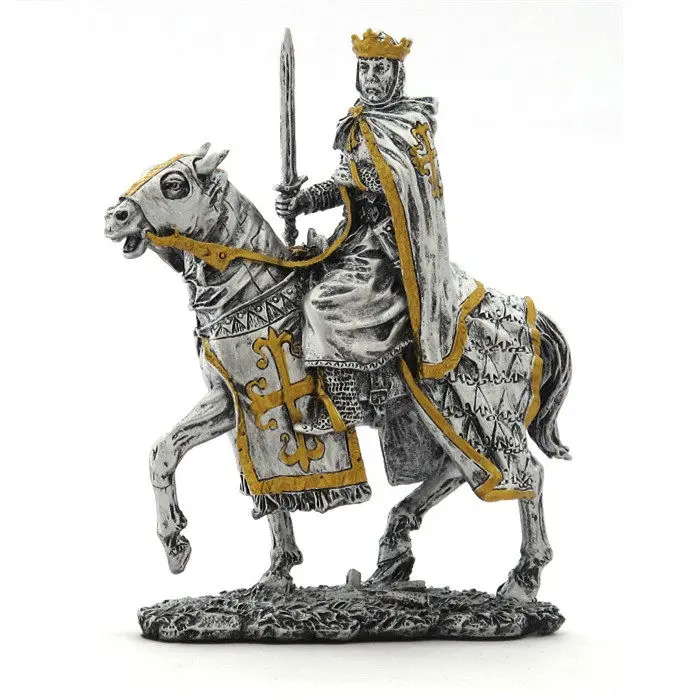 Medieval Crusader King on Horseback Statue Resin Knight Warrior Sculpture Home Office Study Decorative Ornament Collectible Gift