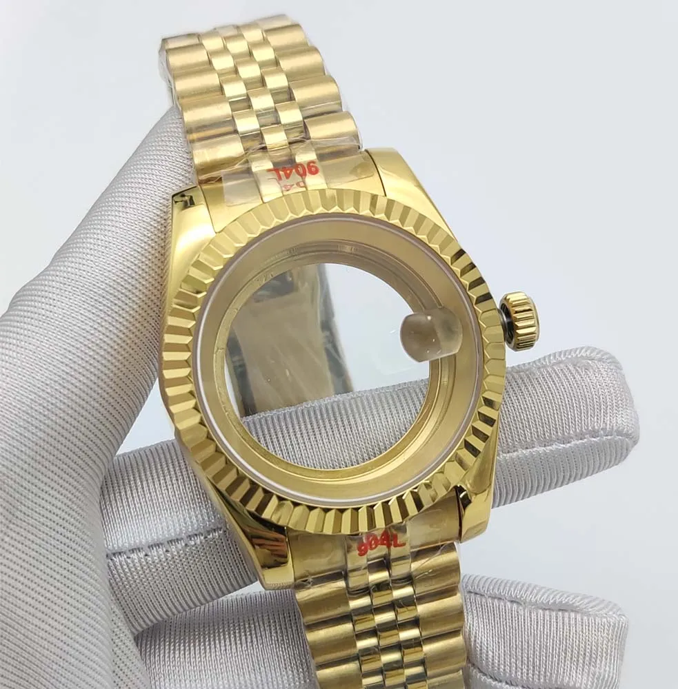 Boîtier saphir 39 mm, acier inoxydable, couleur argent, couleur or, boîtier couleur or rose pour calibre NH35/NH36