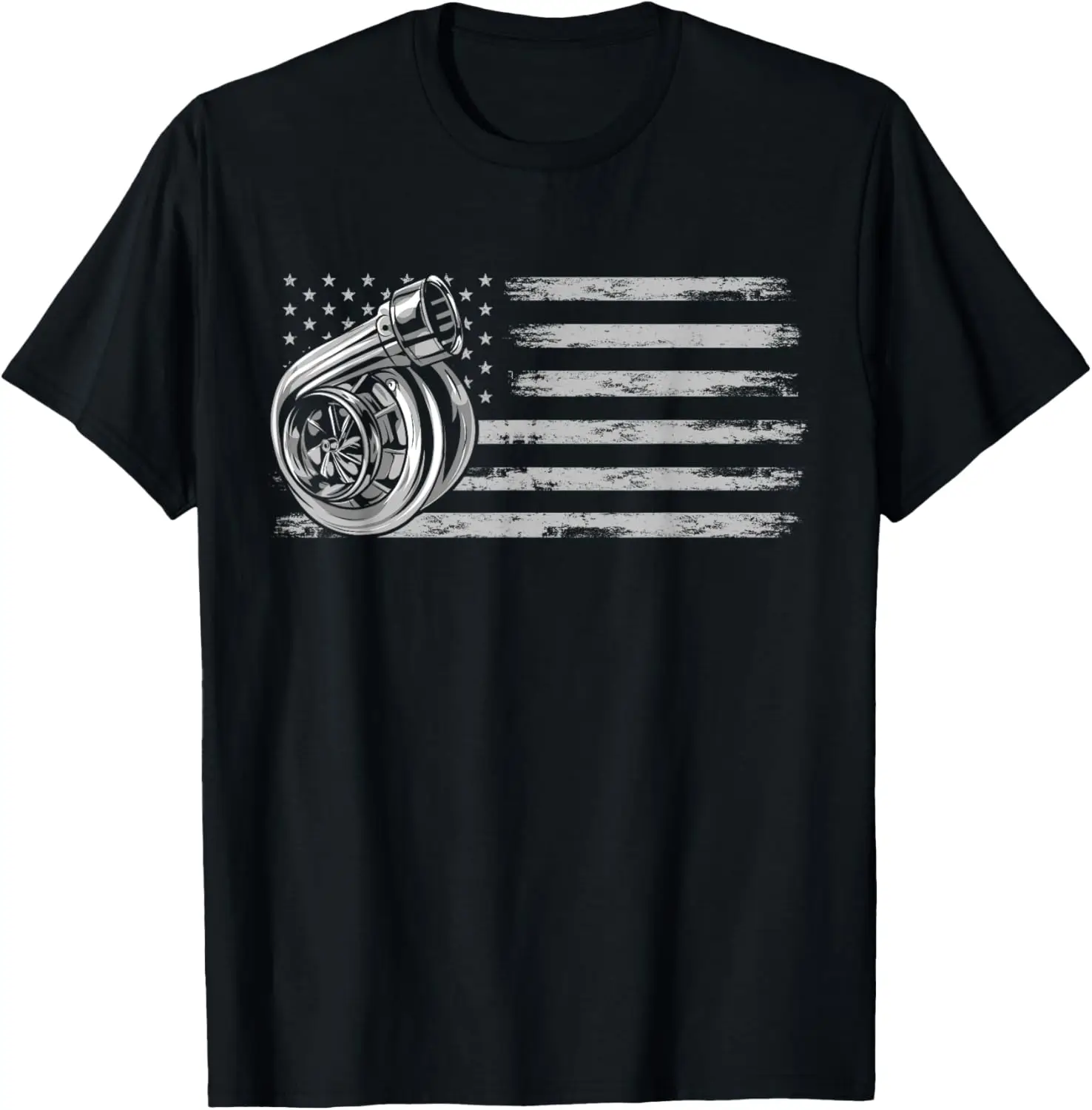 Turbo US Flag Tuner Car Guy Car Enthusiast Racing Drifting T-Shirt